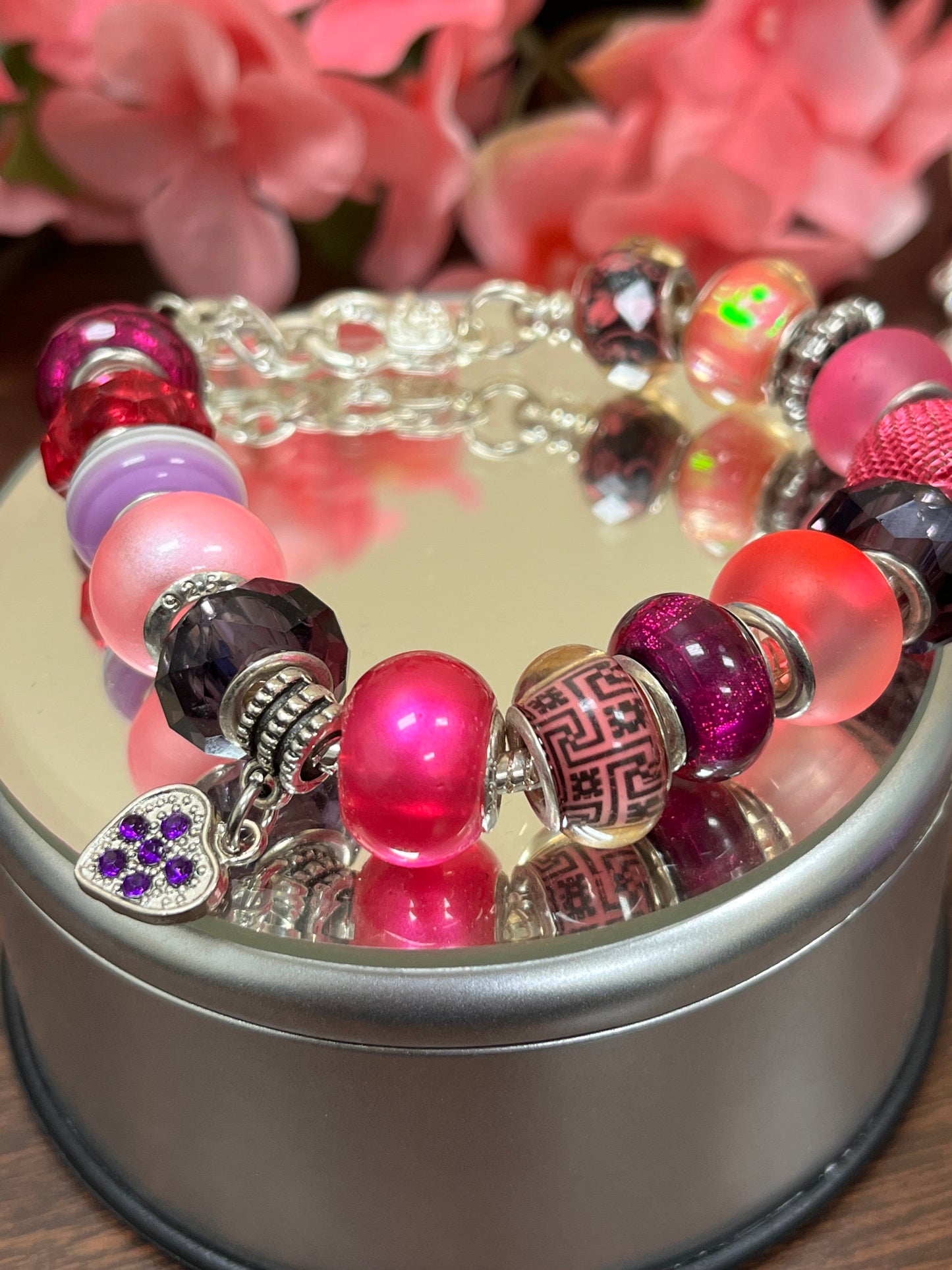 Purple Crystal heart European bracelet